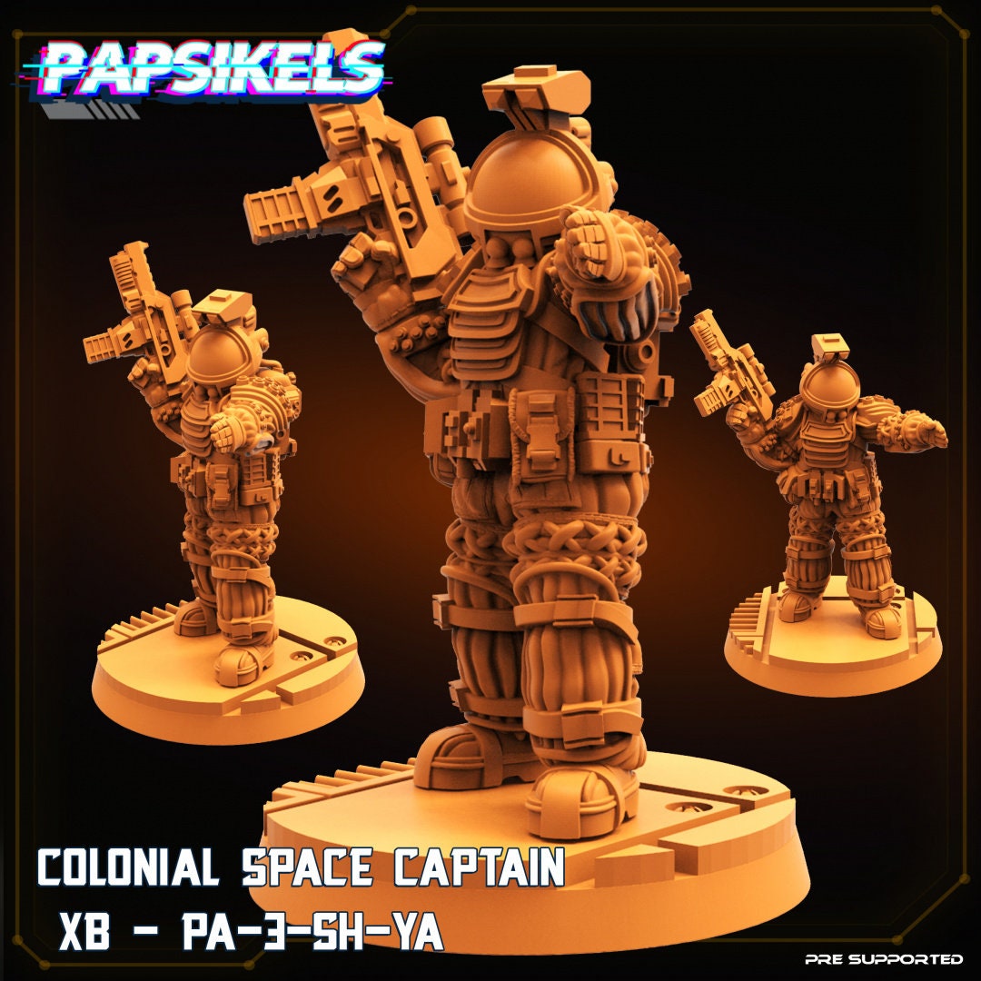 Colonial Space Captain XB-PA-3SH-YA | Papsikels | 3D Printed Miniature | 32mm Miniatures