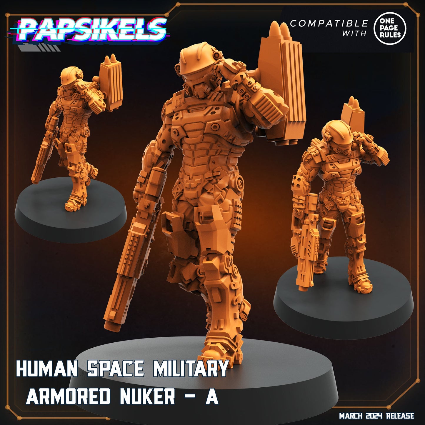 Human Space Military Armored Nukers - Halo | Papsikels, Resin Miniature - Tabletop Miniature - 32mm