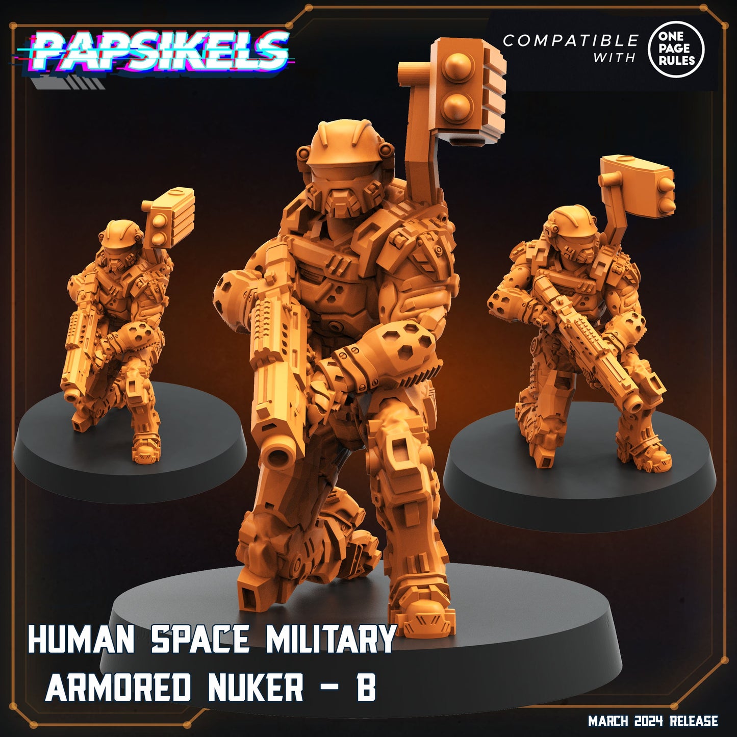 Human Space Military Armored Nukers - Halo | Papsikels, Resin Miniature - Tabletop Miniature - 32mm