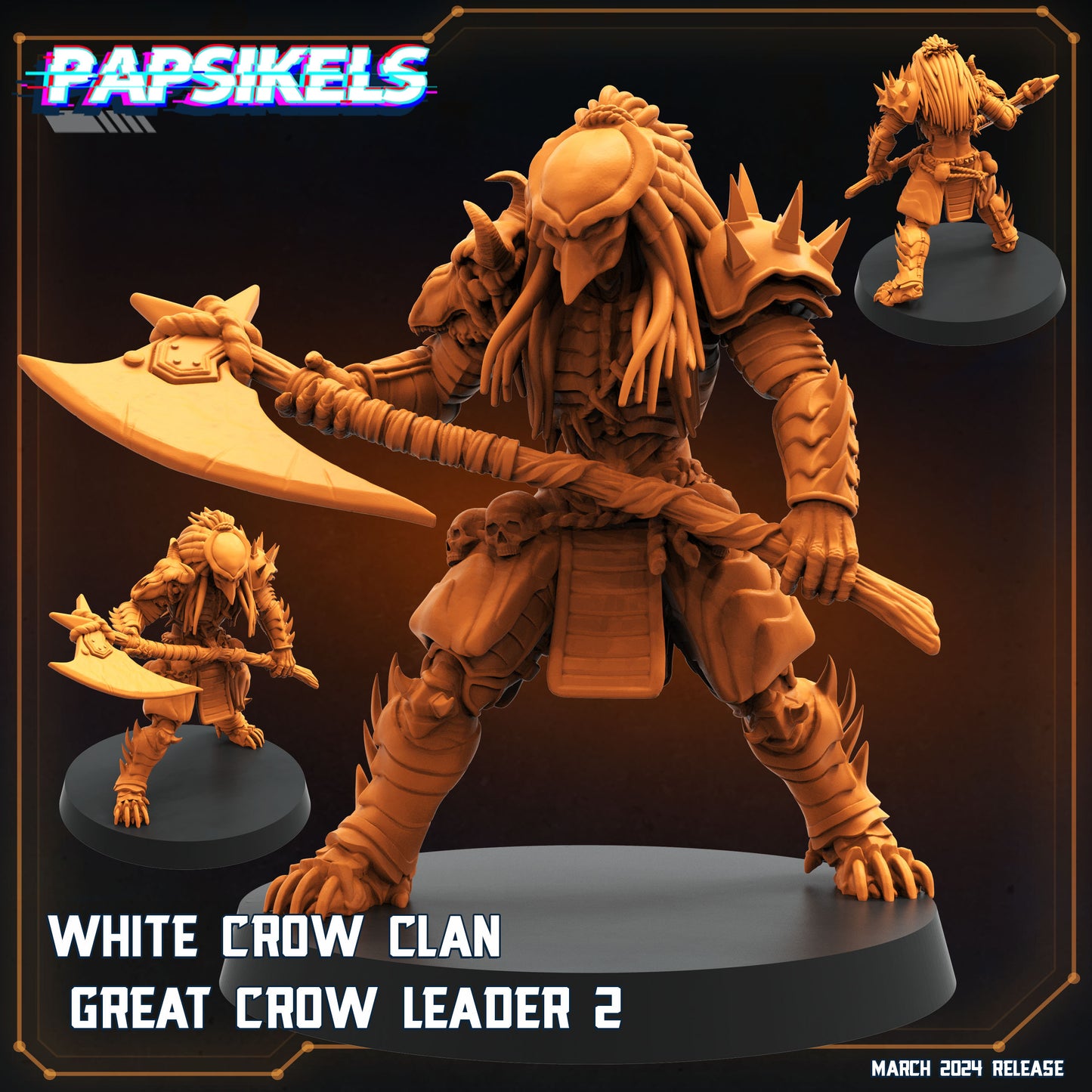 Skull Hunters - White Crow Clan Great Crow Leader 2 | Papsikels, Resin Miniature - Tabletop Miniature - 32mm