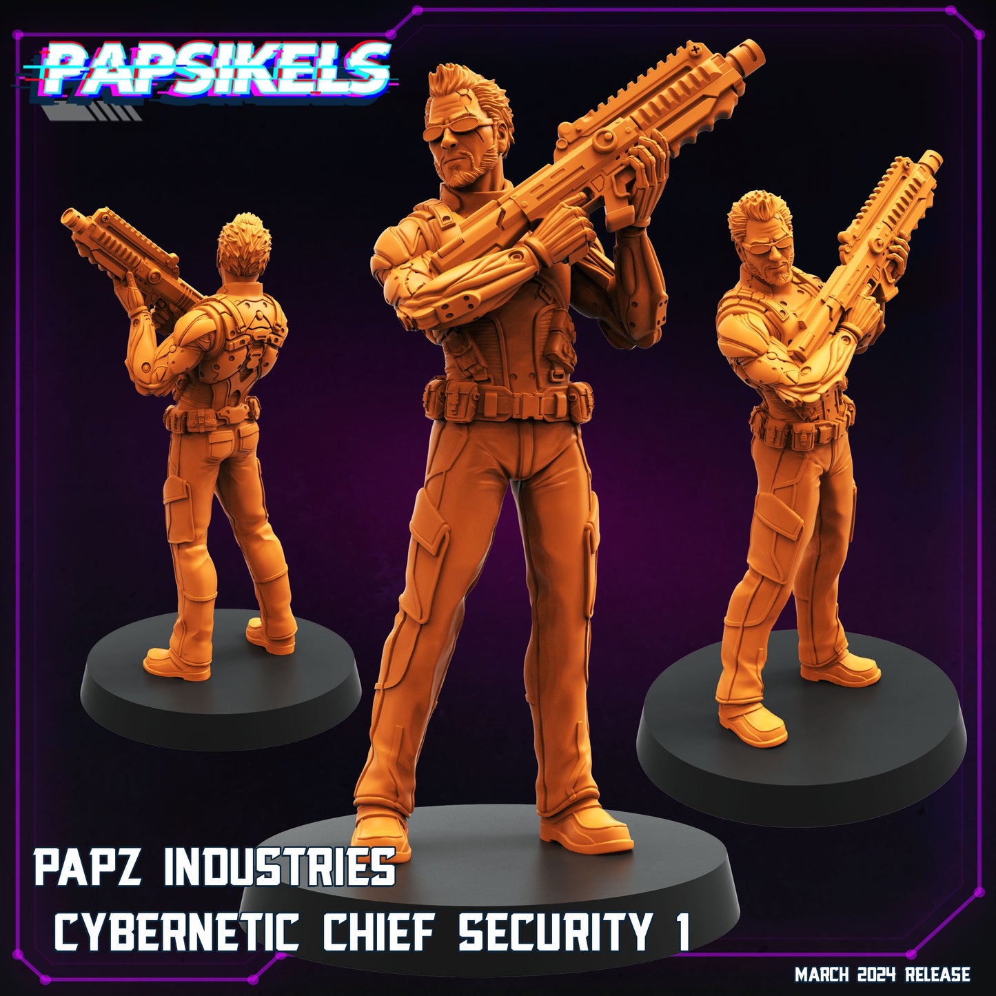 Cyberpunk, Papz Industries Cybernetic Chief Security, Cyberpunk, Papsikels, 32mm or 75mm Mini