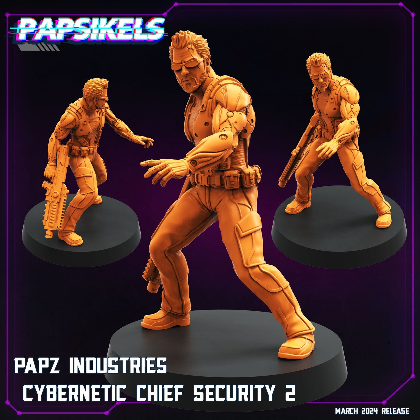 Cyberpunk, Papz Industries Cybernetic Chief Security, Cyberpunk, Papsikels, 32mm or 75mm Mini