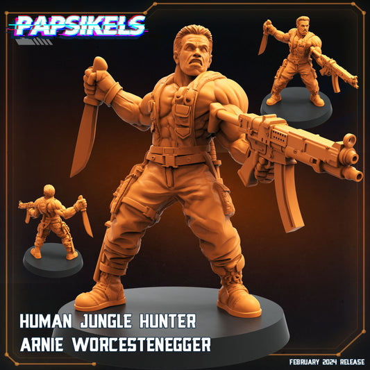 Human Jungle Hunter Arnie Worcestenegger  | 8 Days of February | Papsikels, Resin Miniature - Tabletop  Miniature - 32mm