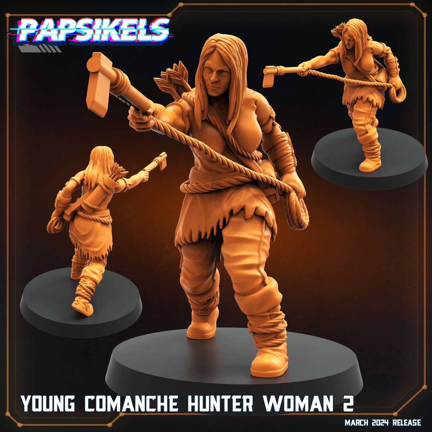 Prey / Skull Hunters Young Comanche Hunter Woman | 8 Days of February | Papsikels, Resin Miniature - Tabletop Miniature - 32mm
