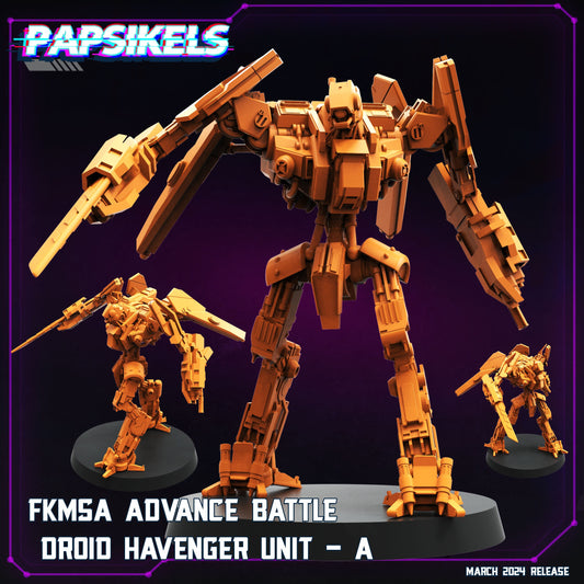 FKMSA Advance Battle Droid Havenger Units, miniature sculpted by Papsikels. Mini wargaming/ Wargames/ TTRPG/ Cyberpunk