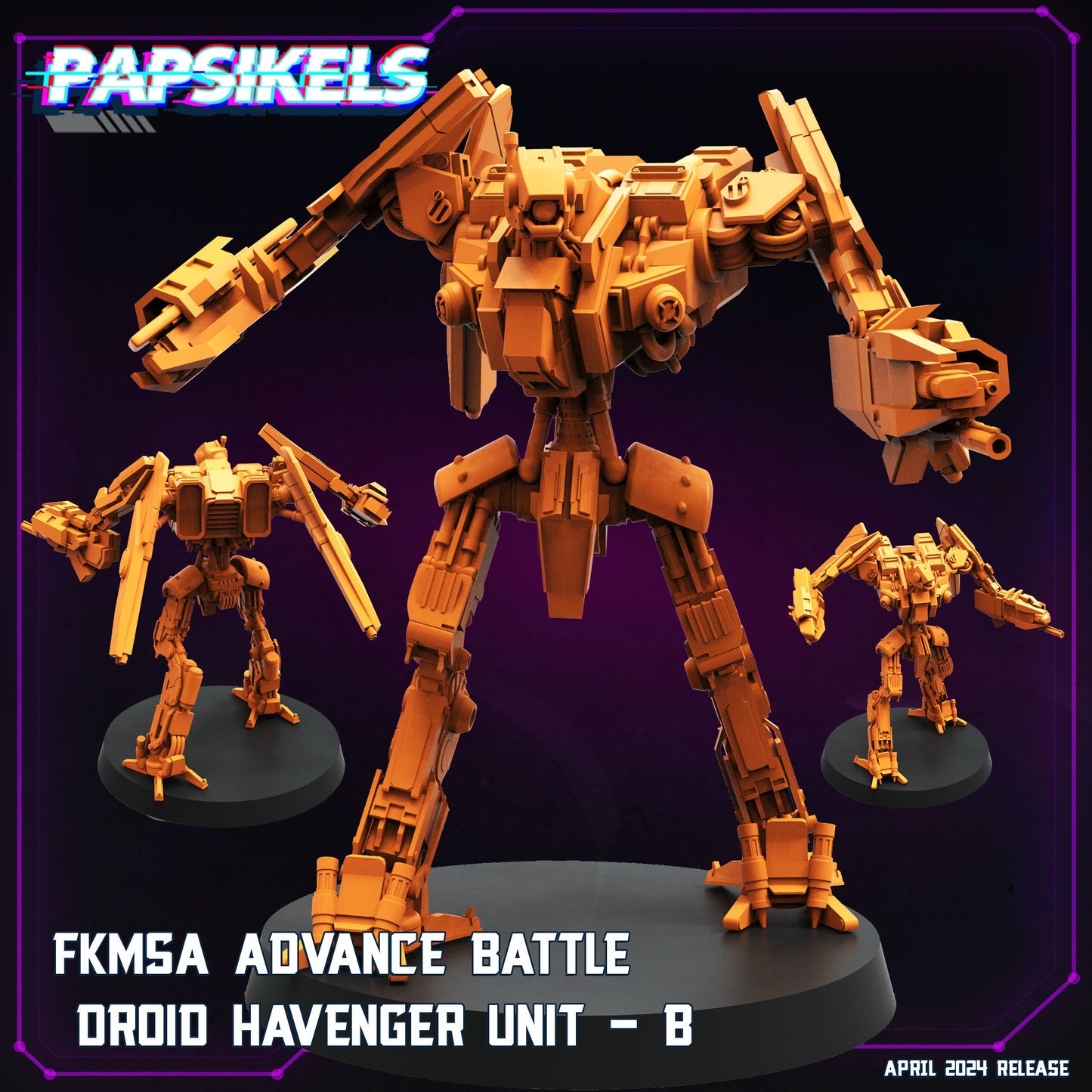FKMSA Advance Battle Droid Havenger Units, miniature sculpted by Papsikels. Mini wargaming/ Wargames/ TTRPG/ Cyberpunk