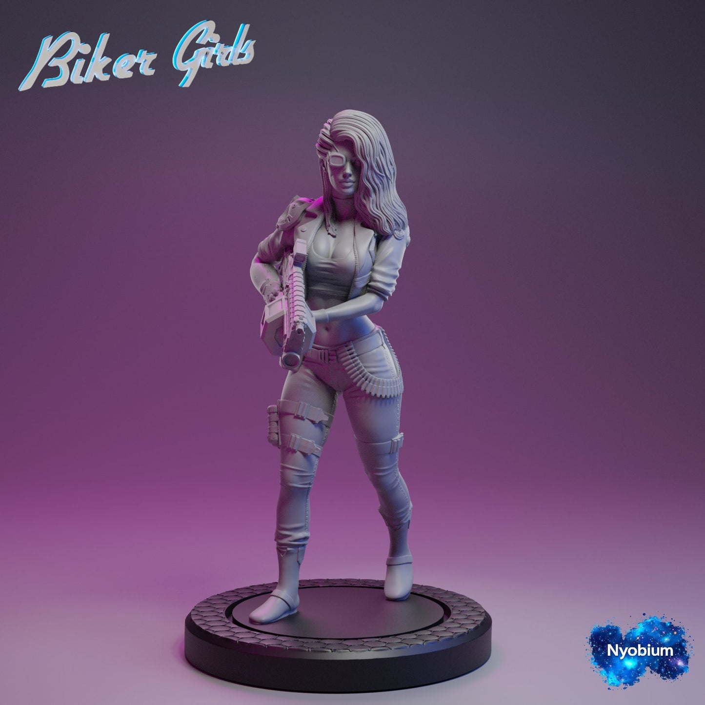 Cyberpunk, Cyberbabe Biker Girls Jen Explosive Blonde Pose 1, Cyberpunk, Papsikels, 32mm Mini