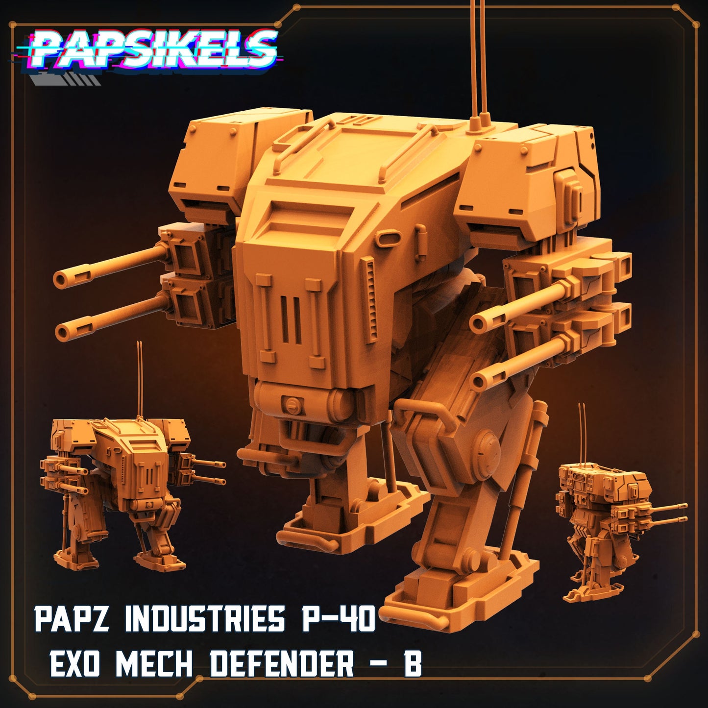 Papz Industries P-40 Exo Mech Defenders| Papsikels, Resin Miniature - Tabletop Miniature - 32mm