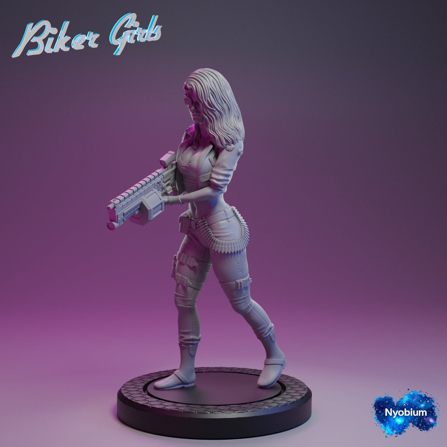 Cyberpunk, Cyberbabe Biker Girls Jen Explosive Blonde Pose 1, Cyberpunk, Papsikels, 32mm Mini