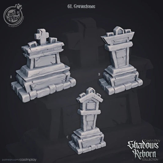 Gravestones Set of 3 | Shadows Reborn| July 2019 | 32mm Scale | CastNPlay | Dungeons and Dragons | TTRPG | Resin Miniatures