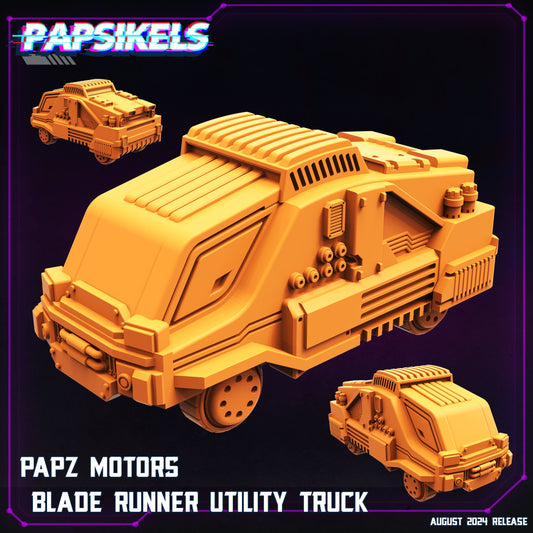 Papz Motors - Bladerunner Utility Truck , miniature sculpted by Papsikels. Mini wargaming/ Wargames/ TTRPG/ Cyberpunk