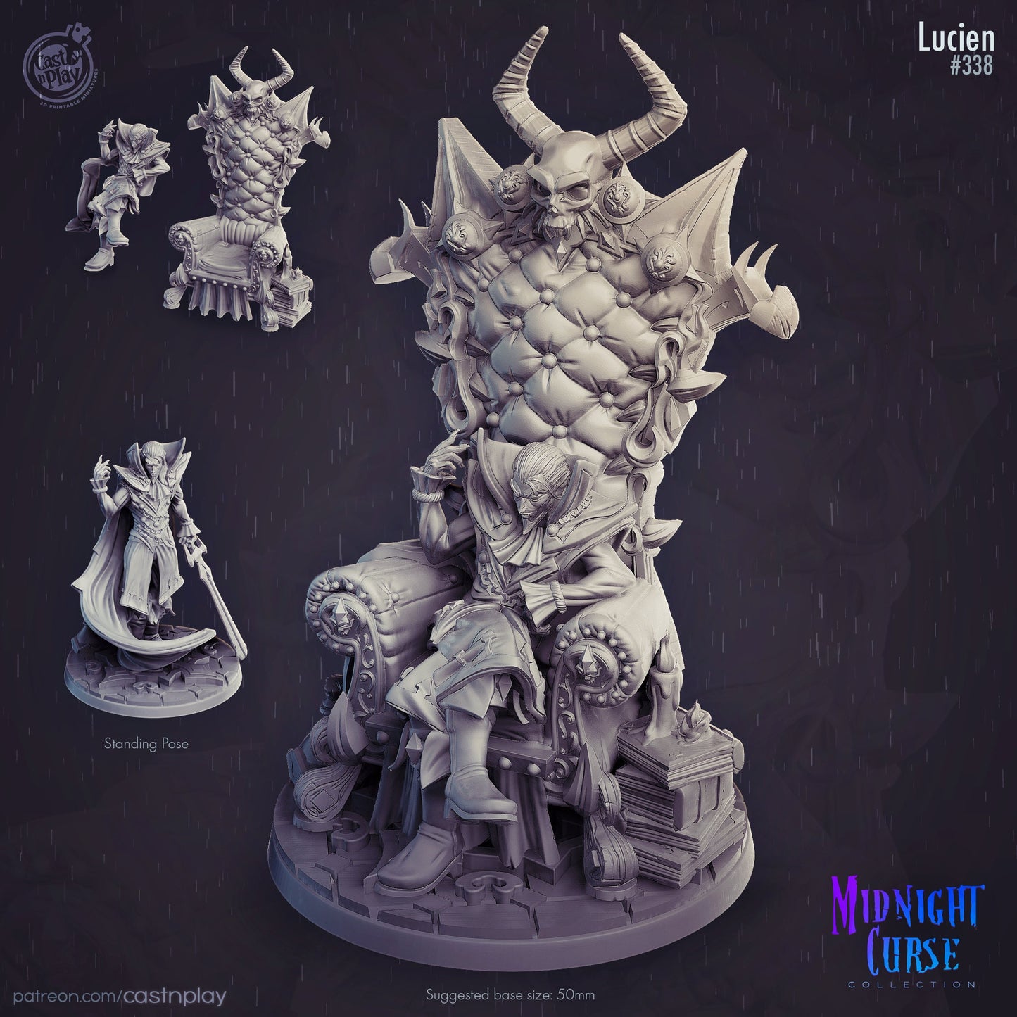 Vampire Lucien | Throwback | August 2024 | 32mm Scale | 50mm Base | CastNPlay | Dungeons and Dragons | TTRPG | Resin Miniatures
