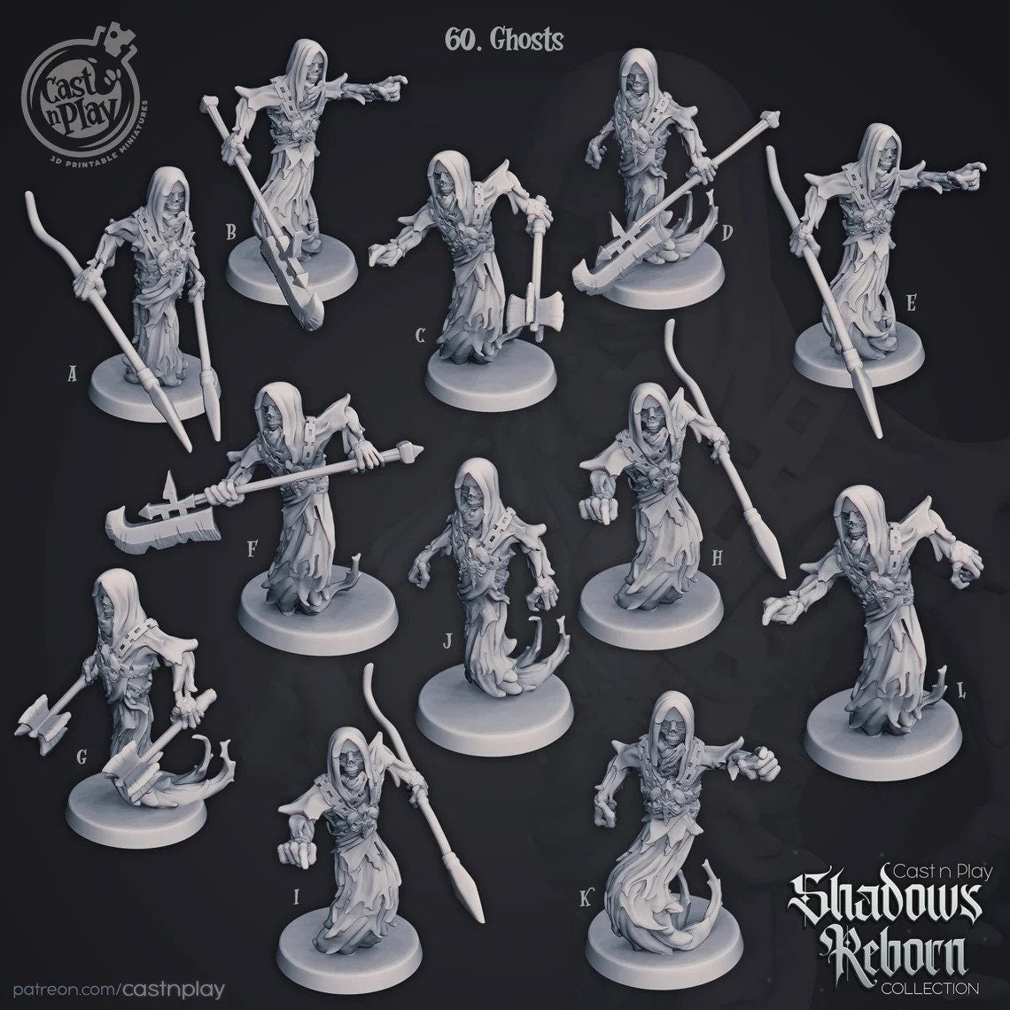 Ghosts | Shadows Reborn| July 2019 | 32mm Scale | 25mm Base | CastNPlay | Dungeons and Dragons | TTRPG | Resin Miniatures