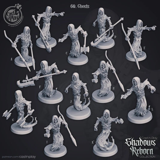 Ghosts | Shadows Reborn| July 2019 | 32mm Scale | 25mm Base | CastNPlay | Dungeons and Dragons | TTRPG | Resin Miniatures