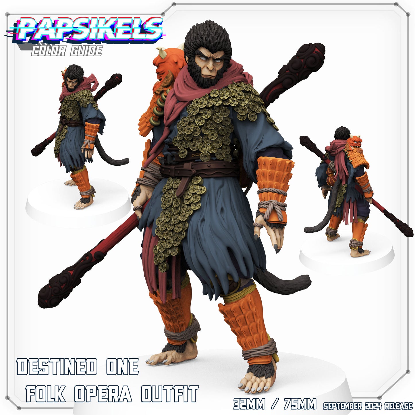 Destined One Folk Opera Outfit | Black Myth Wukong | Papsikels, Resin Miniature - Tabletop Miniature - 32mm or 75mm