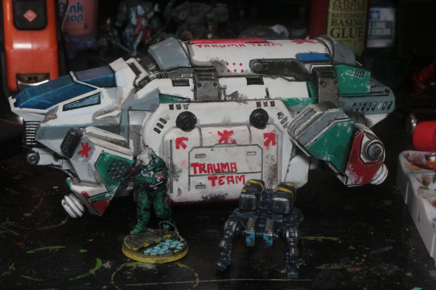 Cyberpunk Trauma Troupe AV-75 Air Ambulance Miniature - 32mm Scale RPG Figurine for Tabletop Gaming