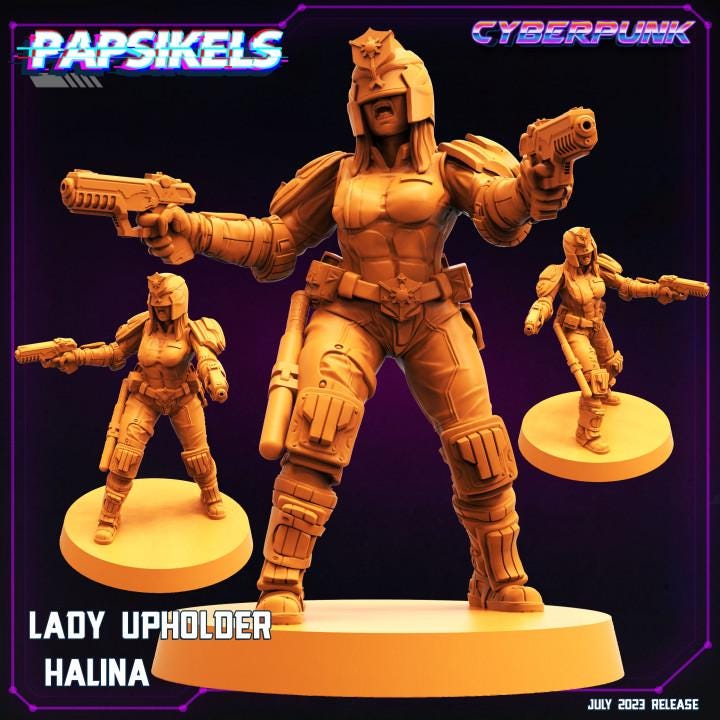 Cyberpunk Lady Upholder Halina 32mm Miniature - Papsikels RPG Figurine for Tabletop Gaming