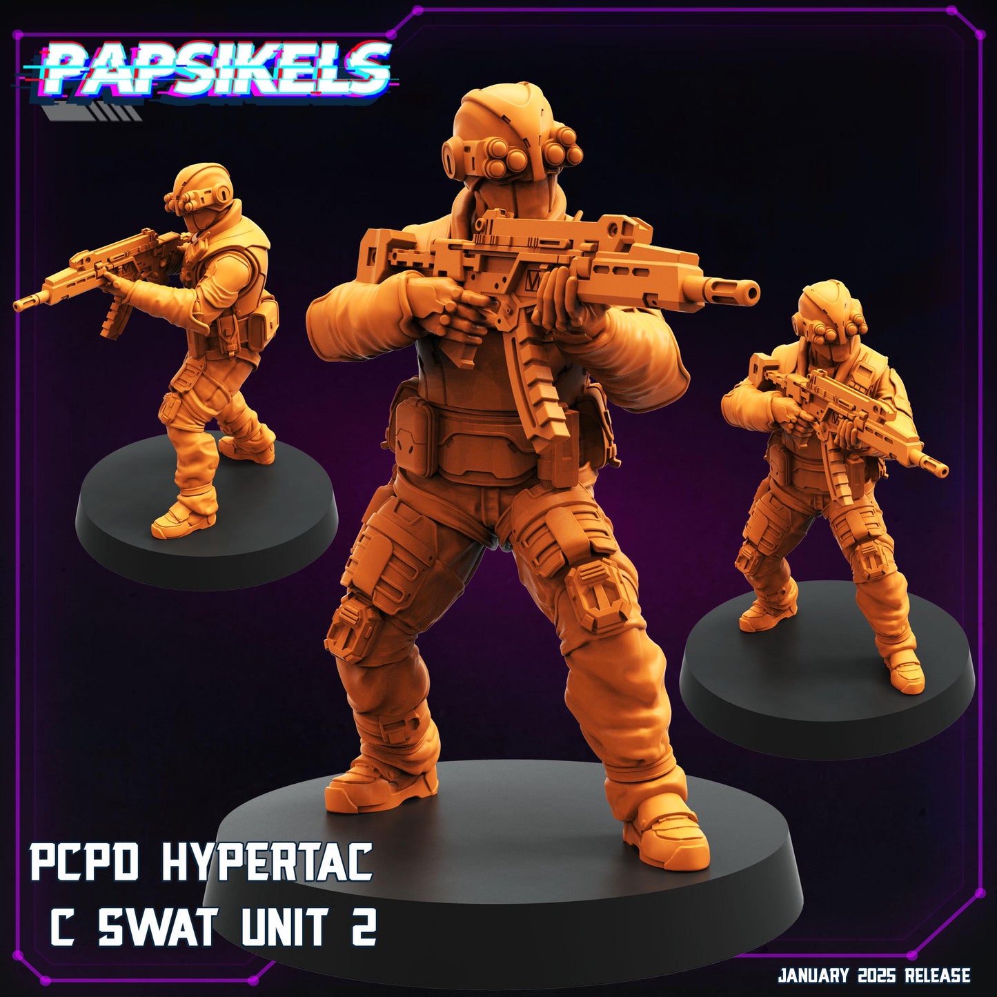 Cyberpunk PCPD Hypertac C Swat Units | Papsikels, Resin Miniature - Tabletop Miniature - 32mm