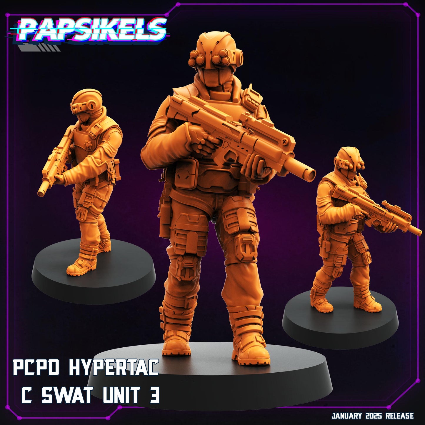 Cyberpunk PCPD Hypertac C Swat Units | Papsikels, Resin Miniature - Tabletop Miniature - 32mm