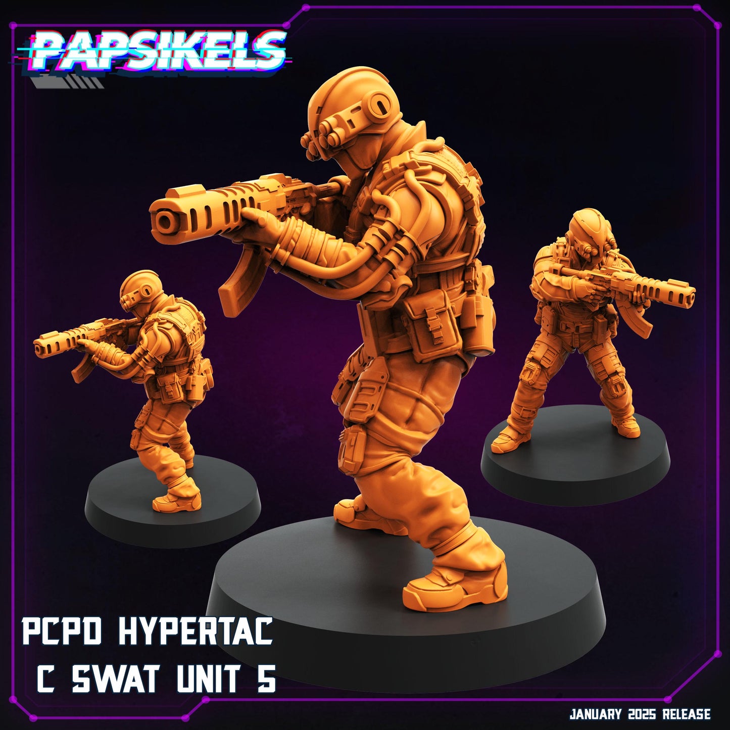 Cyberpunk PCPD Hypertac C Swat Units | Papsikels, Resin Miniature - Tabletop Miniature - 32mm