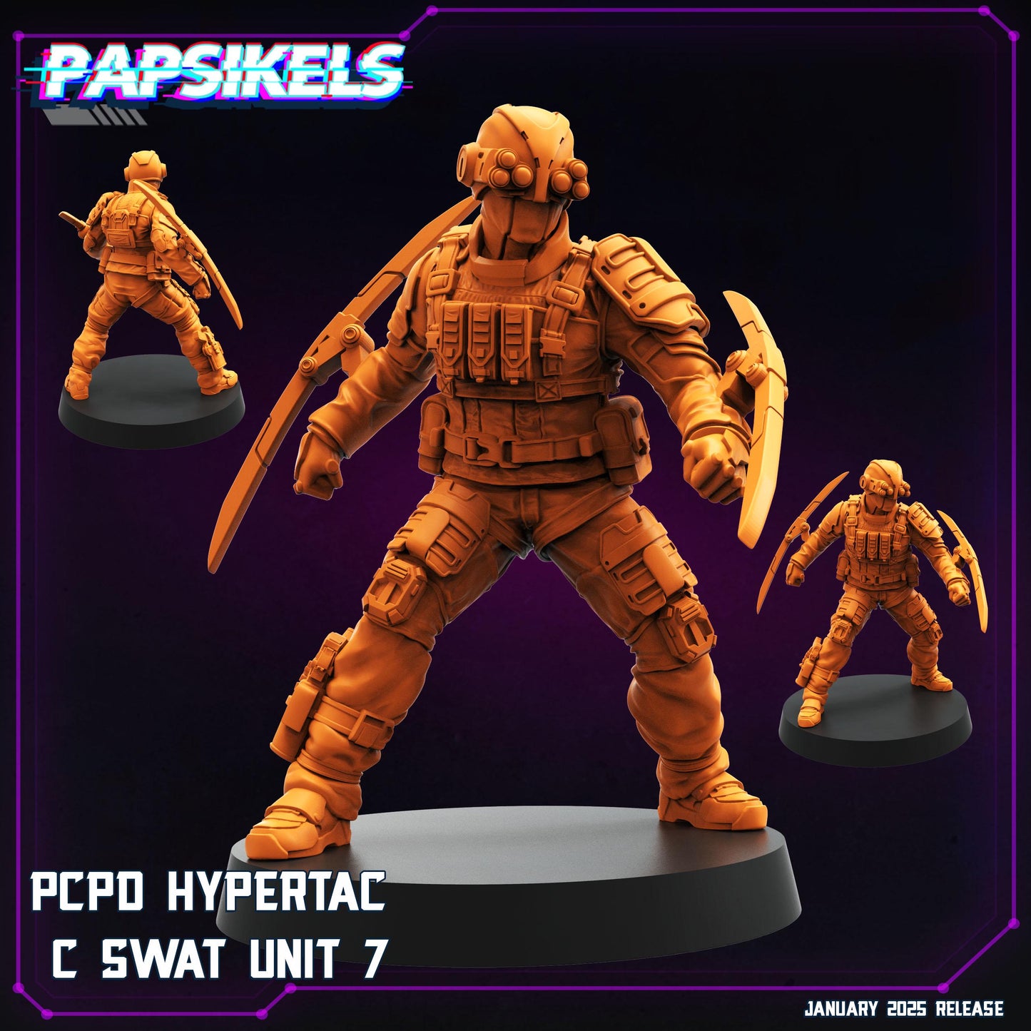 Cyberpunk PCPD Hypertac C Swat Units | Papsikels, Resin Miniature - Tabletop Miniature - 32mm