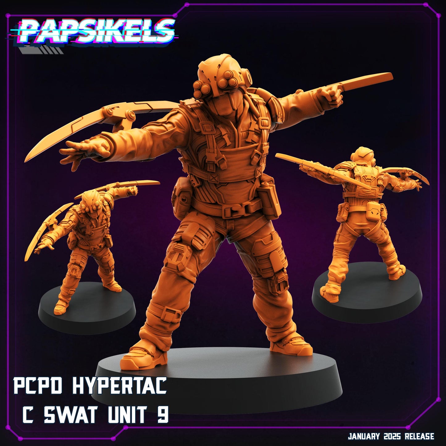 Cyberpunk PCPD Hypertac C Swat Units | Papsikels, Resin Miniature - Tabletop Miniature - 32mm