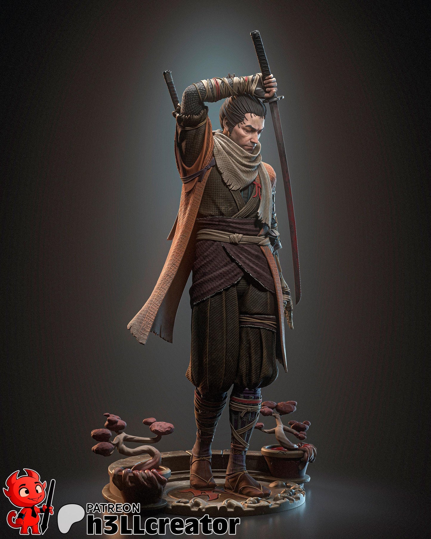 Wolf from Sekiro Shadows Die Twice (fan art) | Full Model or Bust | Miniature scale 1:12 | h3LL Creator | DIY Model Kit