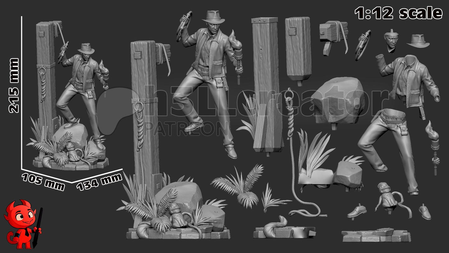 Indiana Jones from Indiana Jones and the Great Circle (fan art) | Full Model or Bust | Miniature scale 1:12 | h3LL Creator | DIY Model Kit