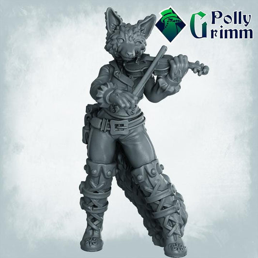 Lupin set half-beast Bard with lute / Violin - Fox Girl - Fantasy historic miniatures for tabletop games. 28mm / 32mm Resin Figures for RPG