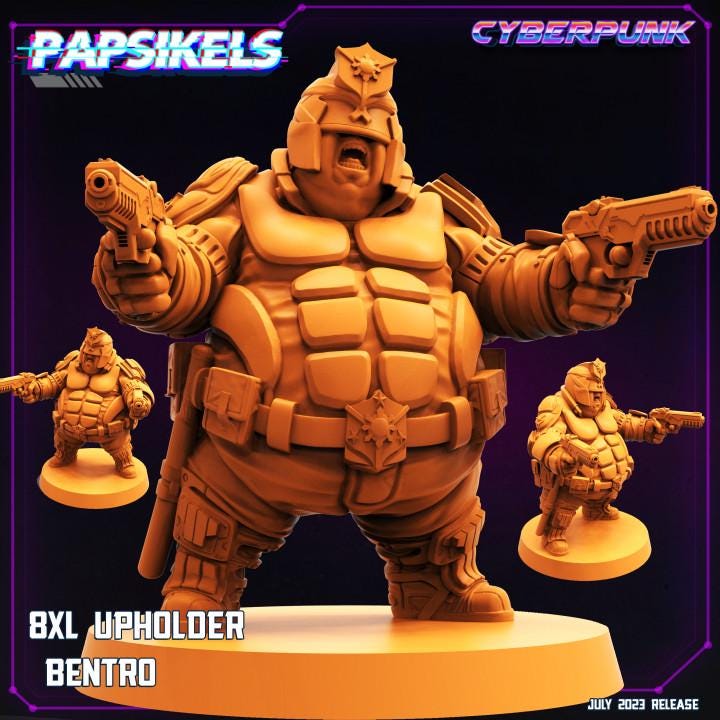 Cyberpunk Law Enforcer 32mm Miniature - 8XL Upholder Bentro Figure for RPG and Tabletop Gaming