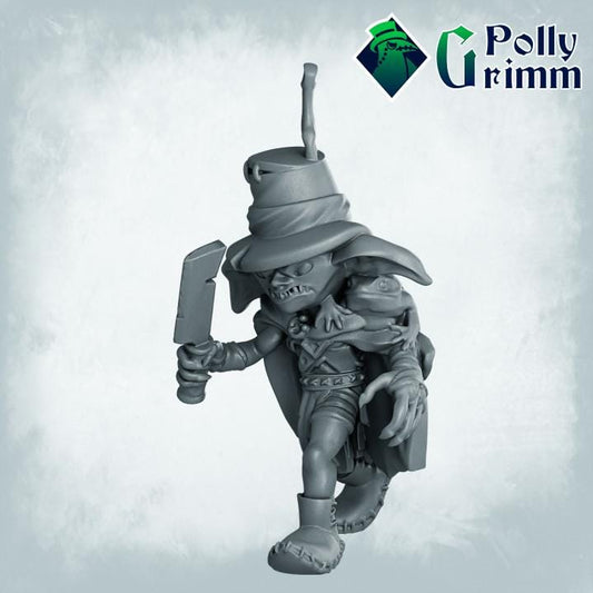 Goblin Assassin Jack Ripper and frog Massacre - Rogue - Fantasy historic miniatures for tabletop games. 28mm / 32mm Resin Figures for RPG