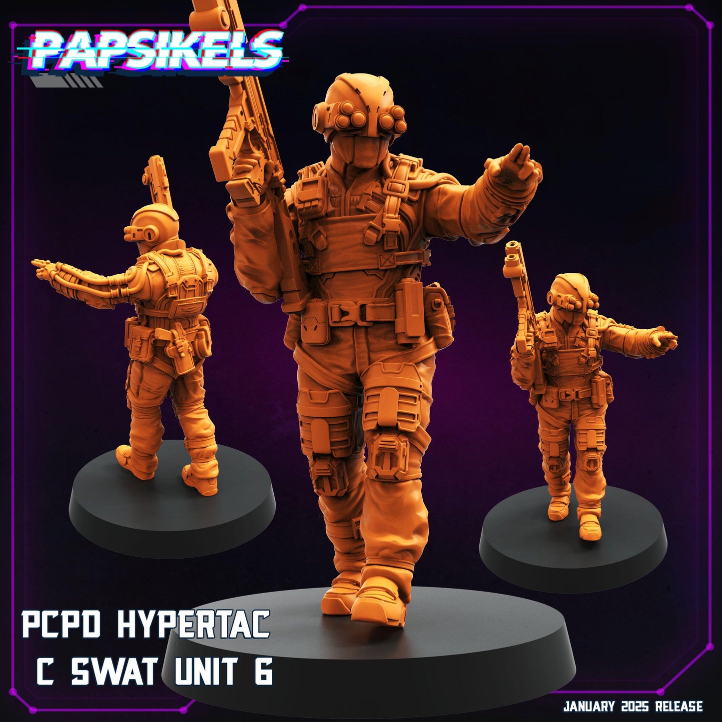 Cyberpunk PCPD Hypertac C Swat Units | Papsikels, Resin Miniature - Tabletop Miniature - 32mm