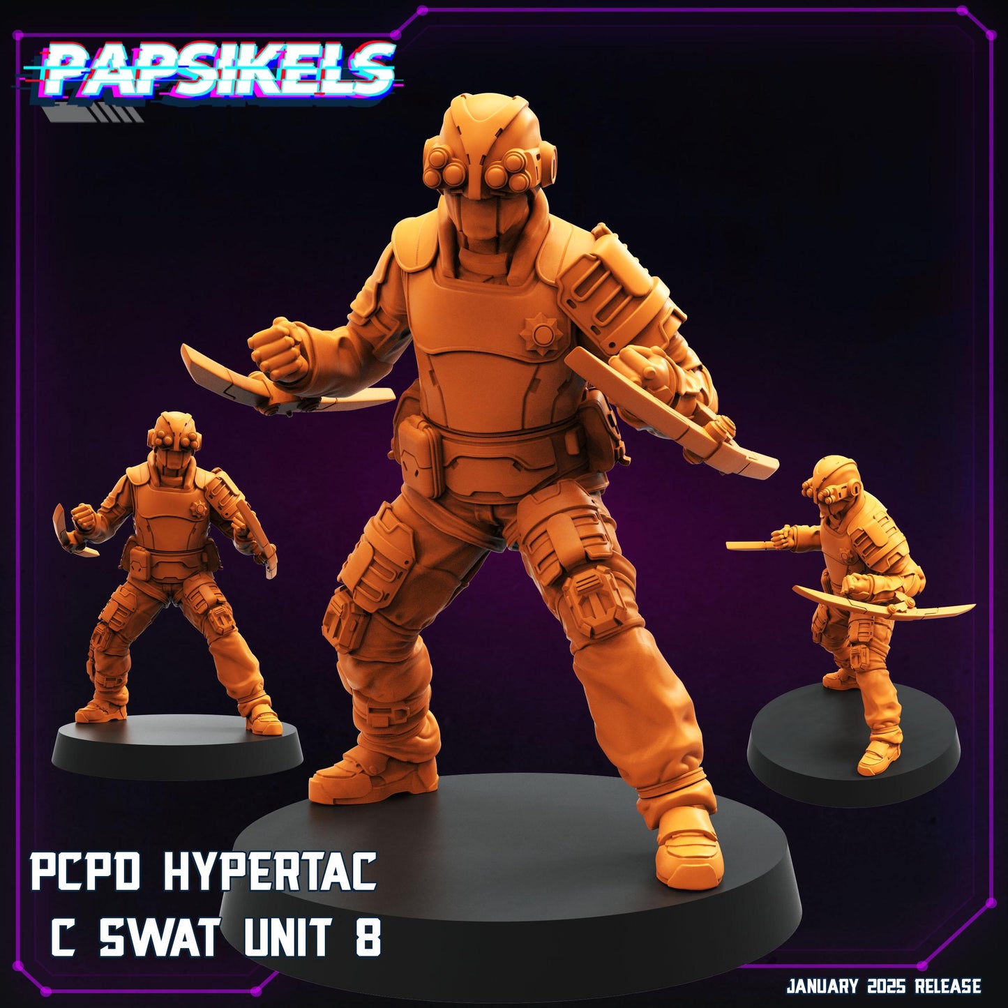 Cyberpunk PCPD Hypertac C Swat Units | Papsikels, Resin Miniature - Tabletop Miniature - 32mm