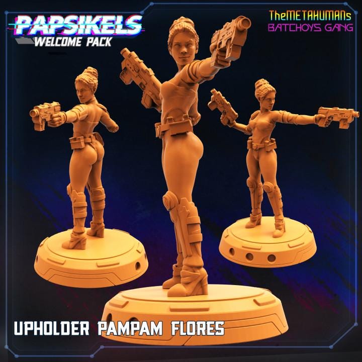 Cyberpunk Lady Upholder Miniature - 32mm RPG Gaming Figure - Pampam Flores - Papsikels Collectible