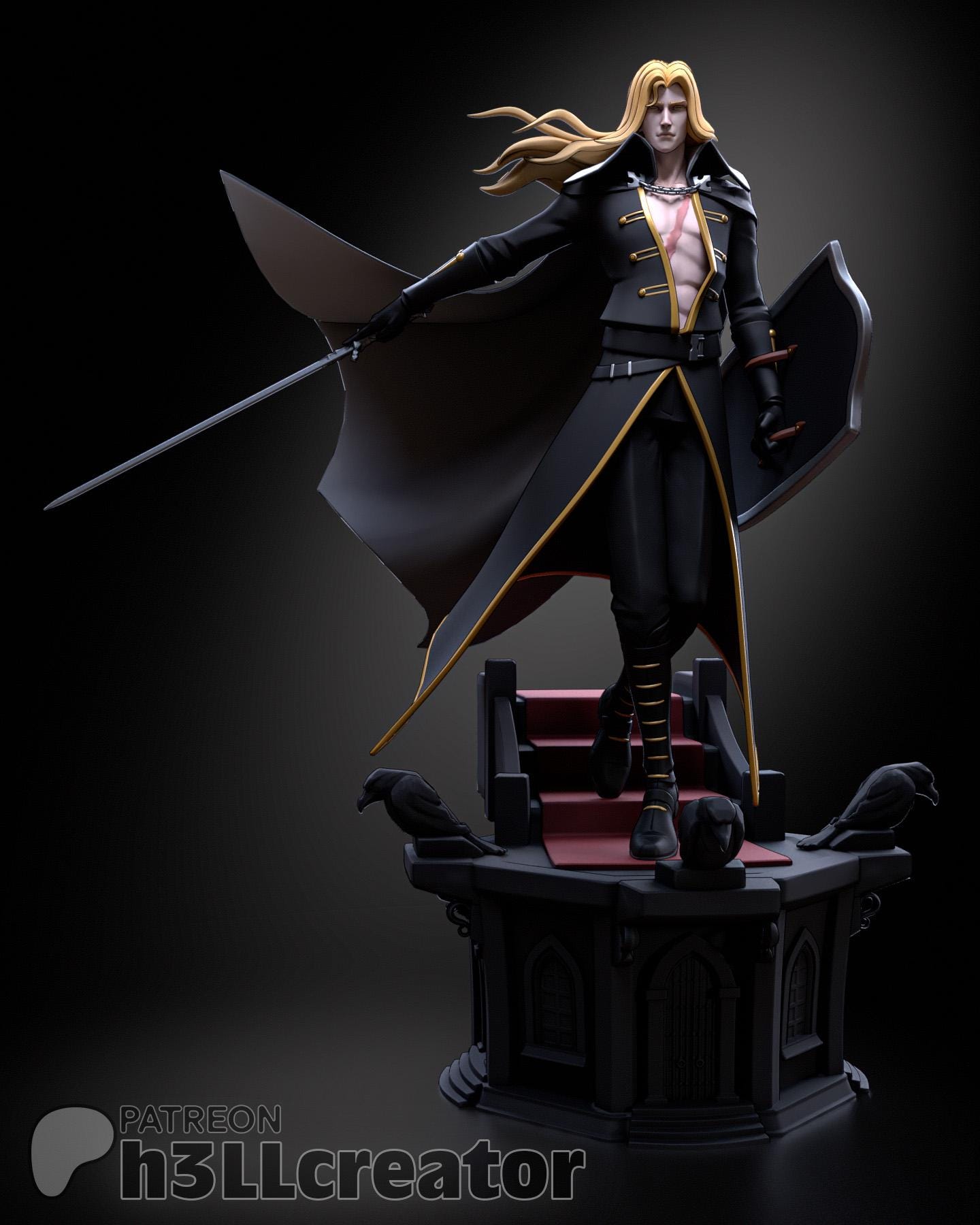 Alucard from Castlevania (fan art) | Full Model | Miniature scale 1:12 | h3LL Creator | DIY Model Kit