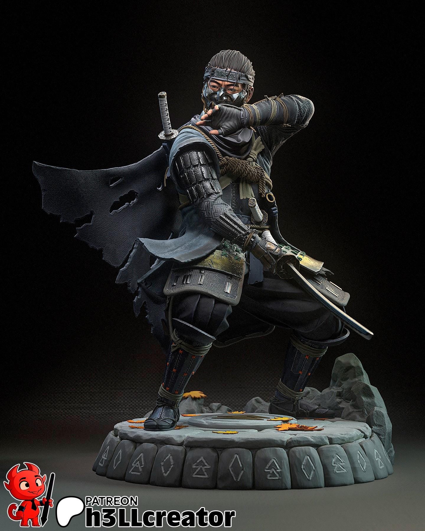 Jin Sakai from Ghost of Tsushima (fan art) | Full Model | Miniature scale 1:12 | h3LL Creator | DIY Model Kit