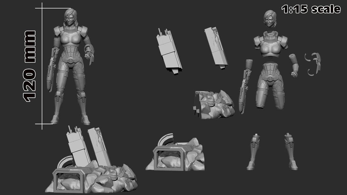 Female Shepard from Mass Effect (fan art) | Full Model or Bust | Miniature scale 1:12 | h3LL Creator | DIY Model Kit