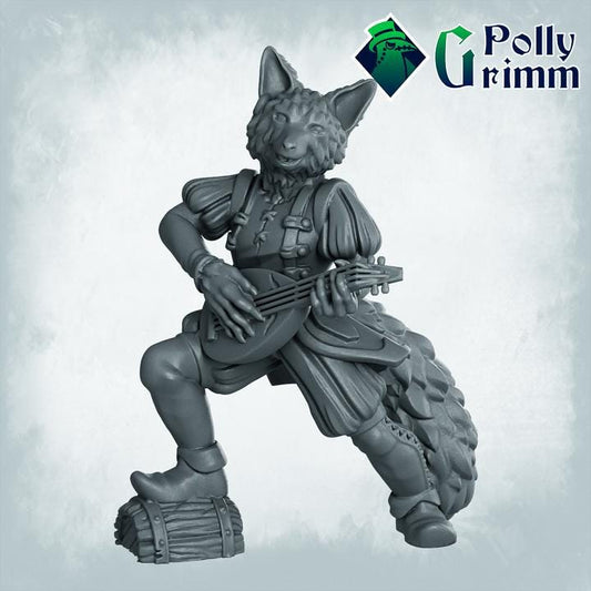 Lupin set half-beast Bard with lute / Violin - Fox Man - Fantasy historic miniatures for tabletop games. 28mm / 32mm Resin Figures for RPG