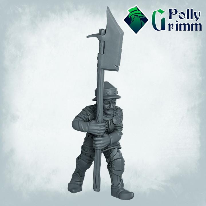 Imperial Humans. Men at Arms Halberdiers - Fantasy historic miniatures for tabletop games. 28mm / 32mm Resin Figures for RPG