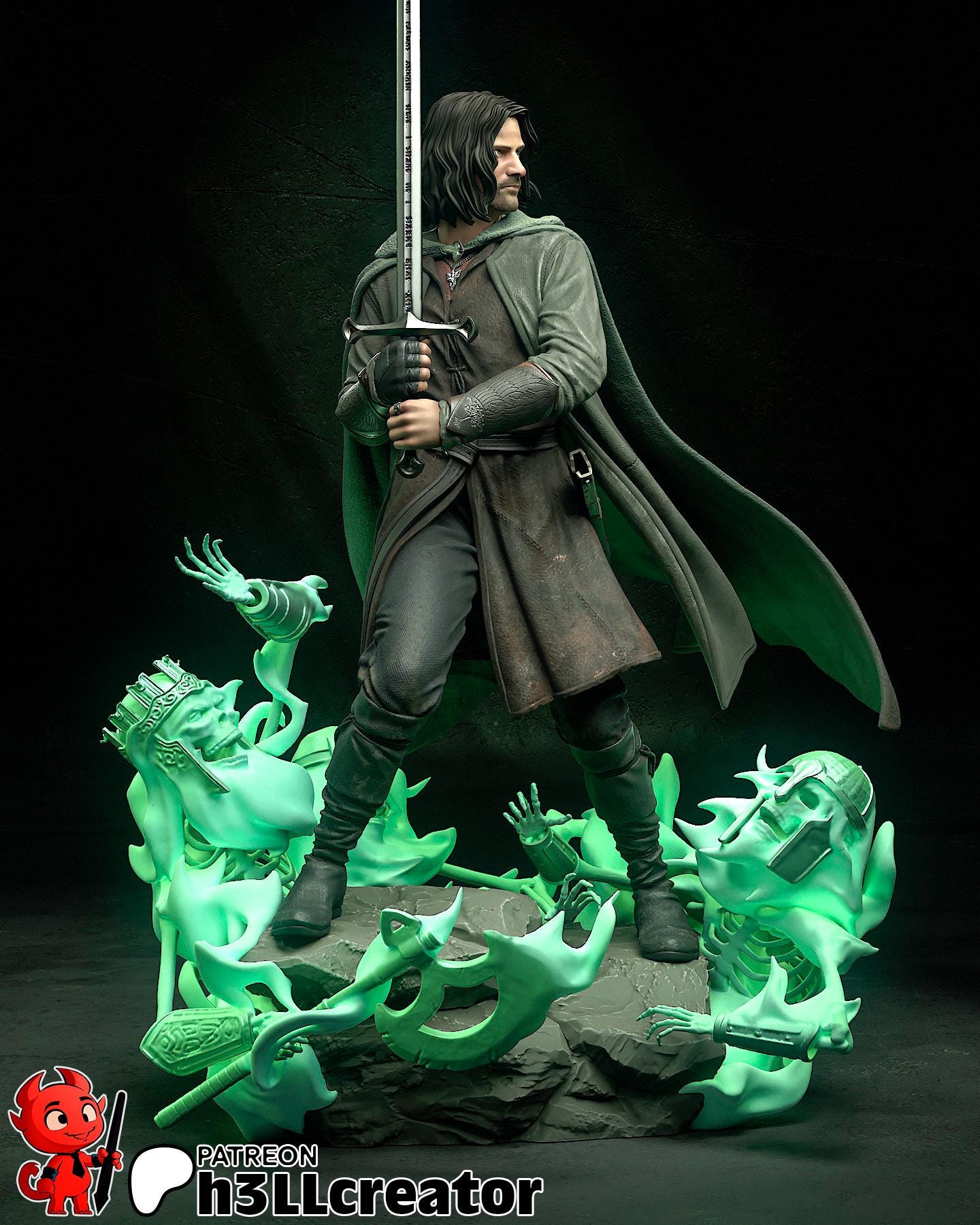 Aaragorn from The Lord of the Rings (fan art) | Full Model or Bust | Miniature scale 1:12 | h3LL Creator | DIY Model Kit