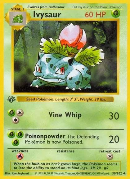 Ivysaur - 3D Printed Pokemon Card Wall Hanger | Fan Art | Pokemon TCG | Resin Model | ABC3D Models