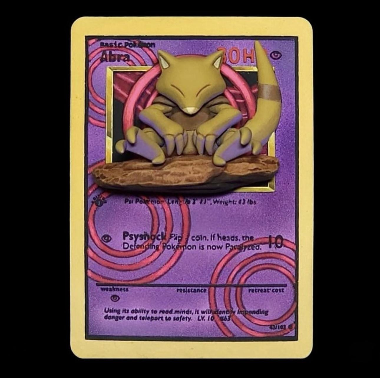Abra - 3D Printed Pokemon Card Wall Hanger | Fan Art | Pokemon TCG | Resin Model | ABC3D Models