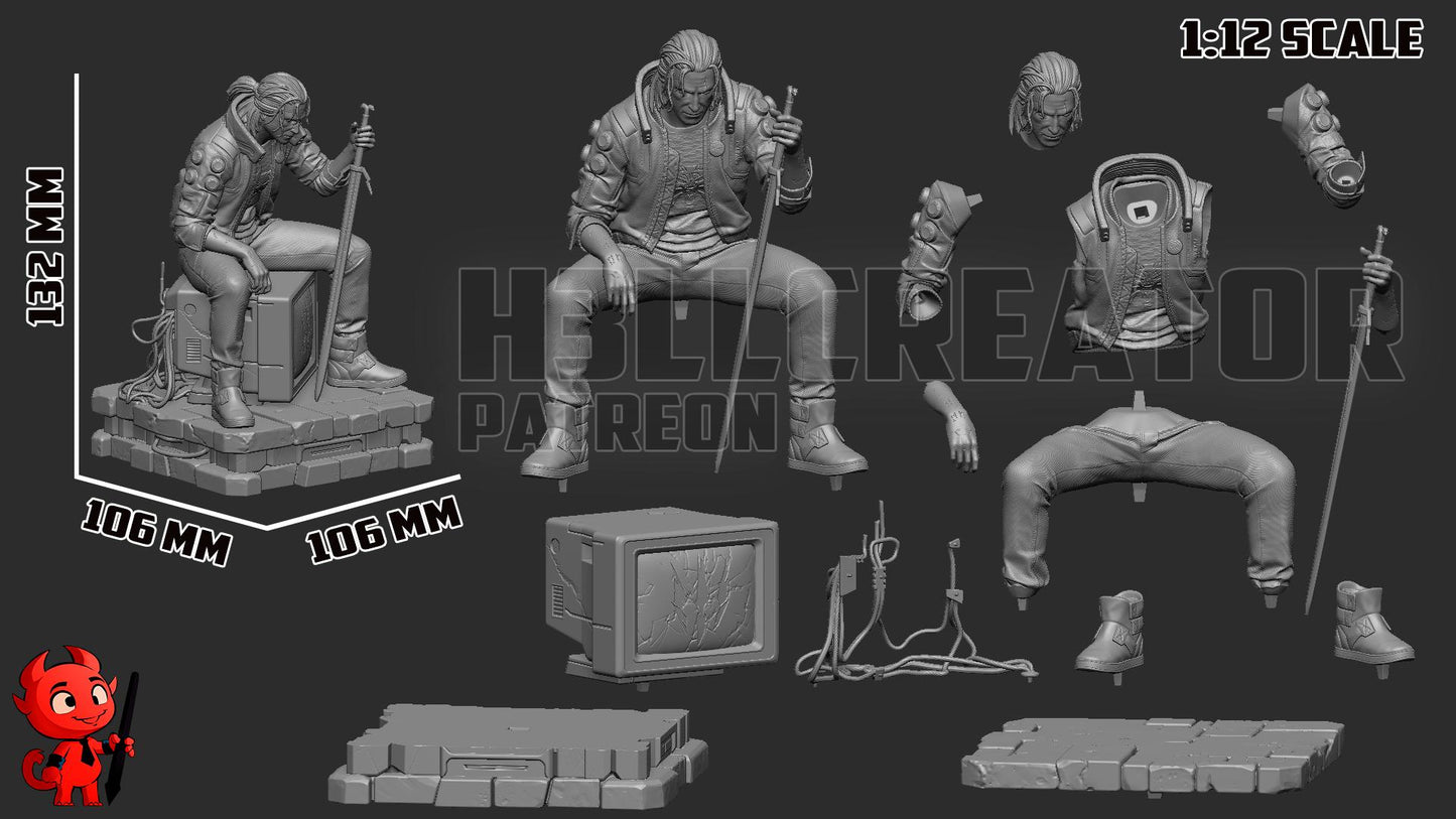 Silverronin (Geralt) from Cyberpunk 2077 / The Witcher (fan art) | Full Model or Bust | Miniature scale 1:12 | h3LL Creator | DIY Model Kit