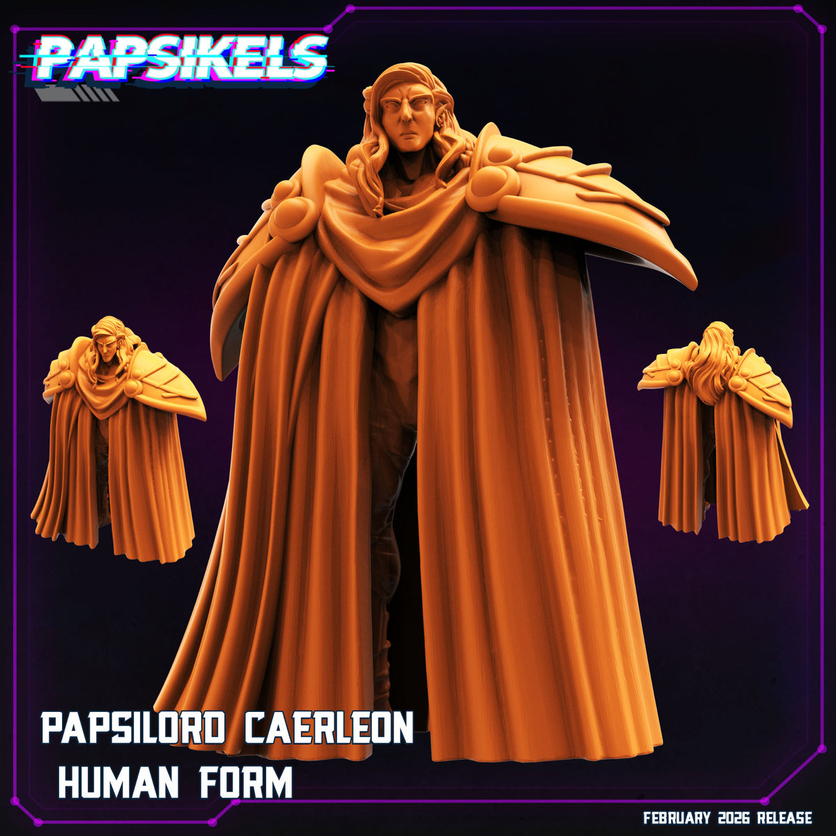 Papsilord Caerleon human form Papsikels cyberpunk sci fi resin miniature shown from multiple angles