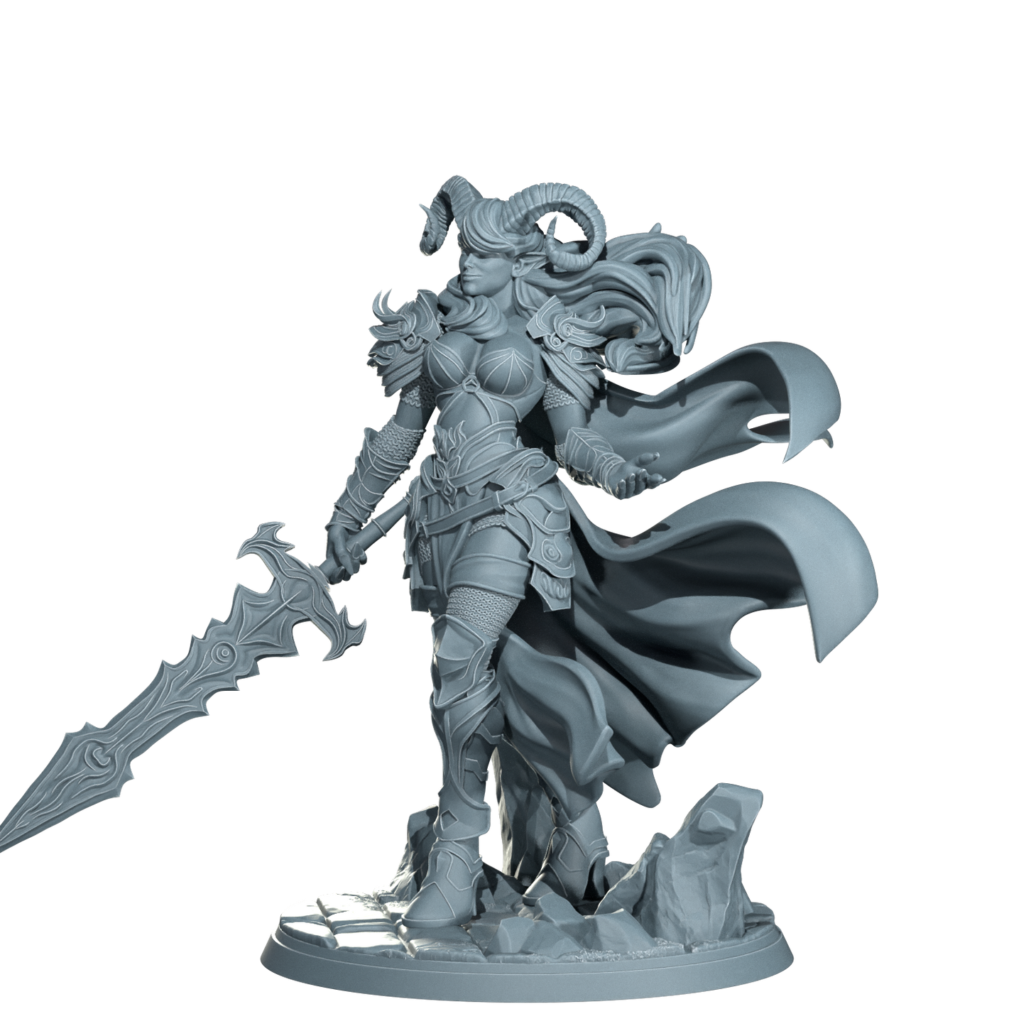 Kaela The Infernal Blade, Tiefling Warrior | Dungeons and Damsels | Cosmondo | 28mm, 32mm, 75mm | Dungeons & Dragons | TTRPG | RPG | Resin