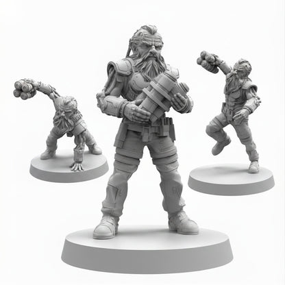 Cyber Dwarf Alchemist Cyberpunk Papsikels Resin Miniature Space Dwarf Engineer Sci Fi RPG Tabletop Wargaming Model Set of 3