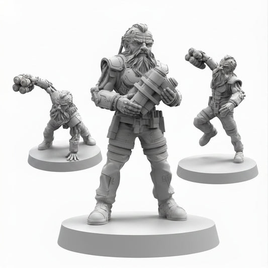 Cyber Dwarf Alchemist Cyberpunk Papsikels Resin Miniature Space Dwarf Engineer Sci Fi RPG Tabletop Wargaming Model Set of 3