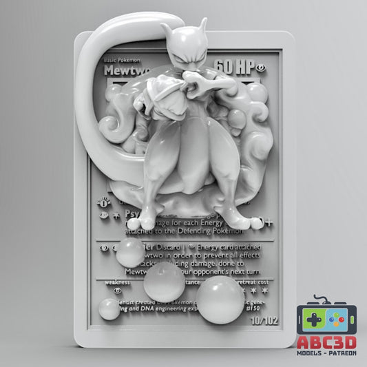 Mewtwo - 3D Printed Pokemon Card Wall Hanger | Fan Art | Pokemon TCG | Resin Model | ABC3D Models