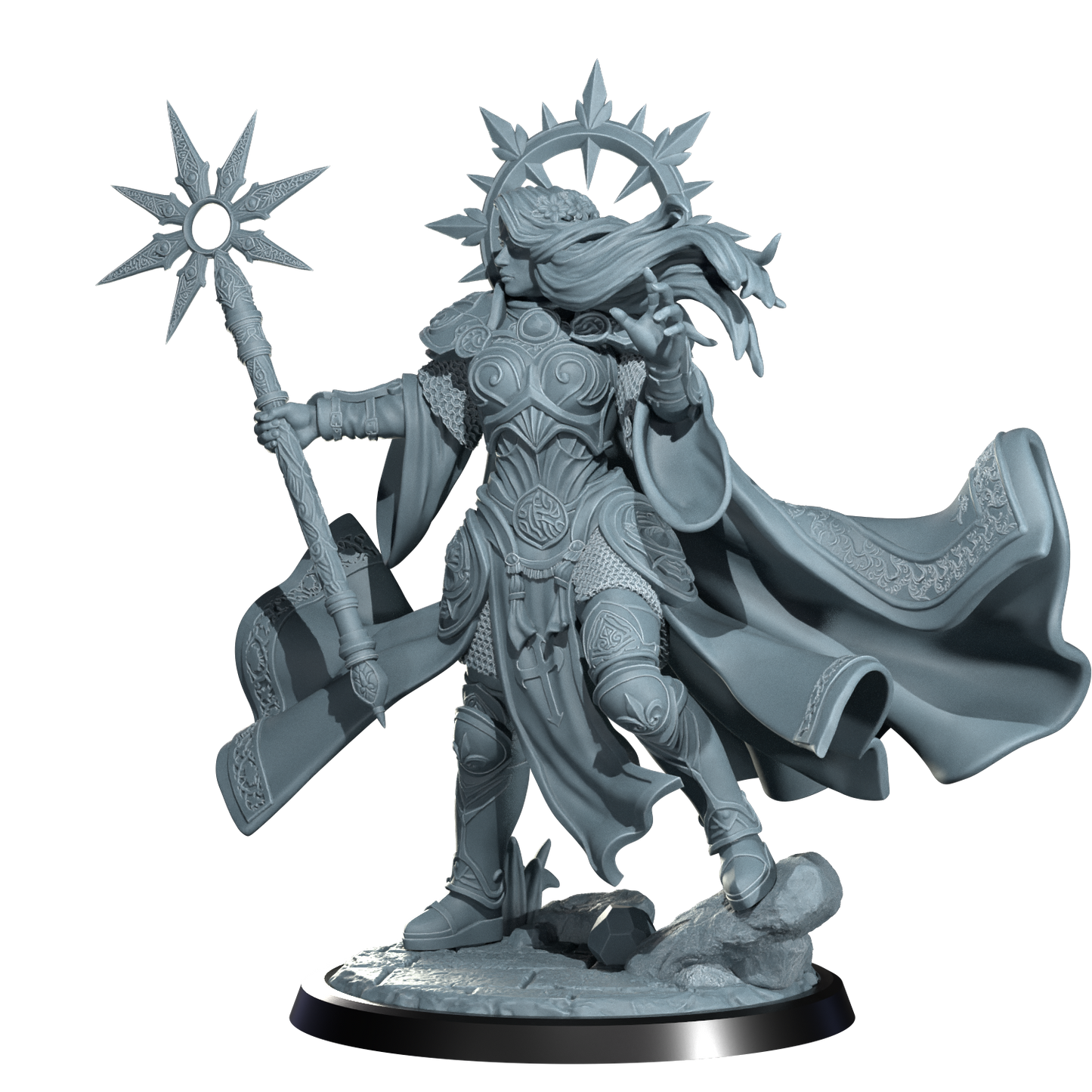 Lyriana Dawnbringer, Aasimar Cleric | Dungeons and Damsels | Cosmondo | 28mm, 32mm, 75mm | Dungeons & Dragons | TTRPG | RPG | Resin