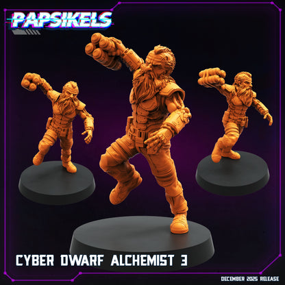 Cyber Dwarf Alchemist Cyberpunk Papsikels Resin Miniature Space Dwarf Engineer Sci Fi RPG Tabletop Wargaming Model Set of 3